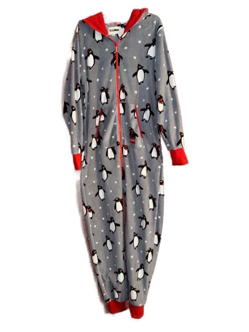 Tipsy Elves Snowy Penguin Fleece Hooded One Piece Onesie Pajamas Size L